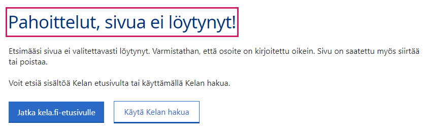 Virhesivun otsikko.