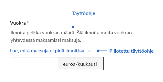 Piilotettu täyttöohje tavallisen täyttöohjeen lisänä.