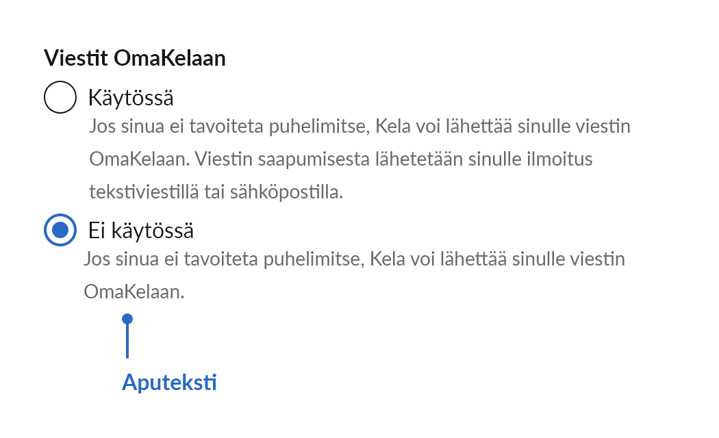 Valintakentän aputeksti.