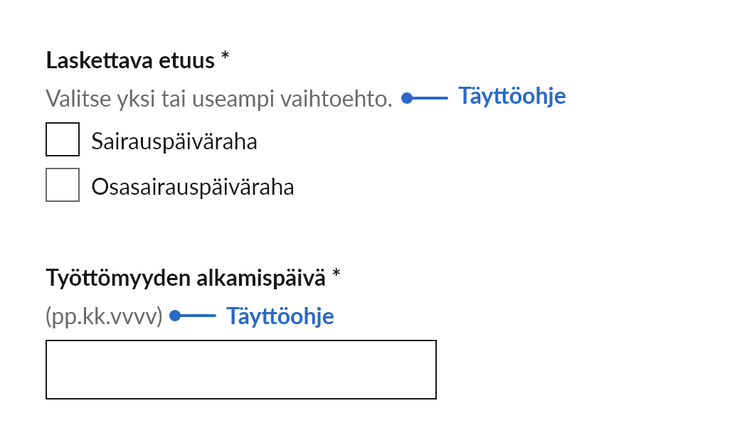 Lomake-elementtien täyttöohje.