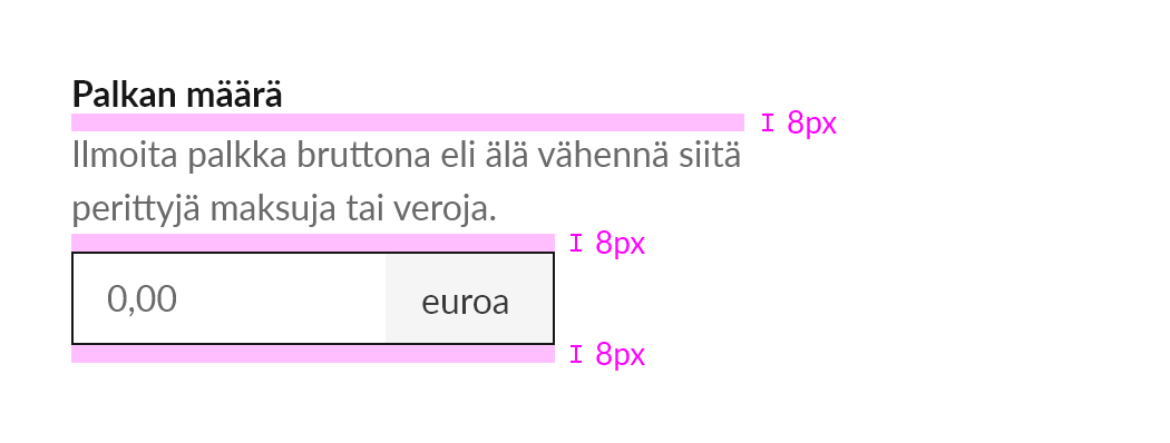 Syöttökenttien välistykset.