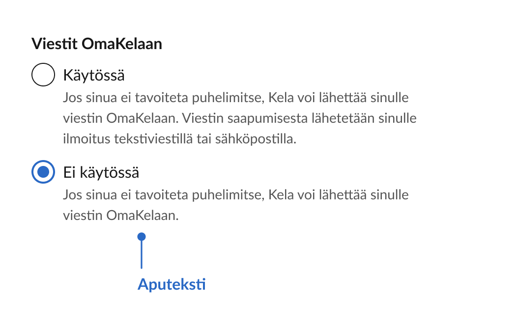 Valintakentän aputeksti.