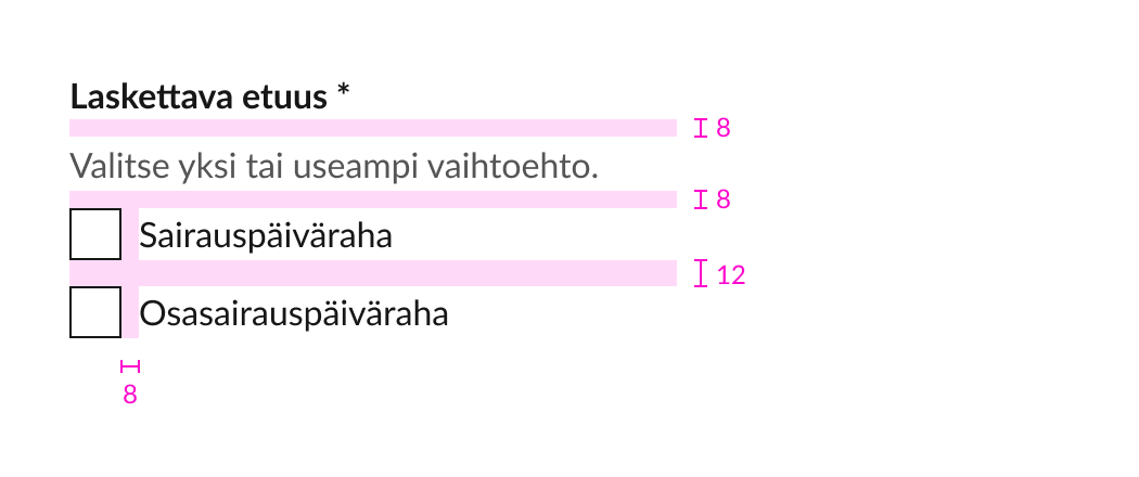 Syöttökenttien välistykset.
